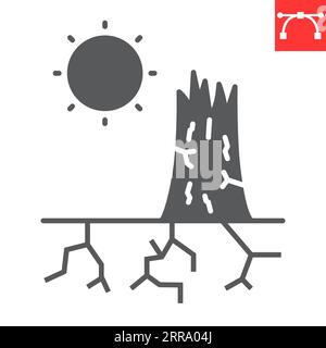 Dürreglyphensymbol, Klimawandel und Ökologie, Symbol für Bodenvektoren, Vektorgrafiken, bearbeitbares durchgestrichenes Zeichen, EPS 10. Stock Vektor