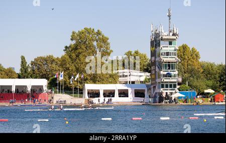 BELGRAD - die Ada Ciganlija Ruderbahn der Ruderweltmeisterschaften in der serbischen Hauptstadt Belgrad. ANP IRIS VAN DEN BROEK niederlande raus - belgien raus Stockfoto