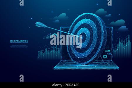 Abstraktes digitales Ziel mit einem Pfeil auf einem Laptop-Bildschirm. Stock Vektor