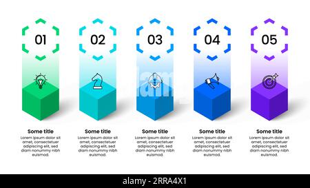 Infografik-Vorlage mit Symbolen und 5 Optionen oder Schritten. Würfel. Kann für Workflow-Layout, Diagramm, Banner, webdesign verwendet werden. Vektorgrafik Stock Vektor