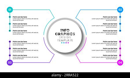 Infografikvorlage mit 4 Optionen oder Schritten. Punkte. Kann für Workflow-Layout, Diagramm, Banner und Webdesign verwendet werden. Vektorillustration Stock Vektor