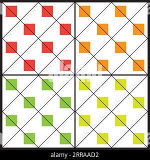 Vier nahtlose abstrakte Hintergründe mit farbenfrohem Quadrat-Muster Stock Vektor
