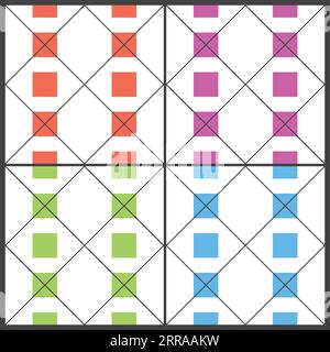 Vier nahtlose abstrakte Hintergründe mit farbenfrohem Quadrat-Muster Stock Vektor