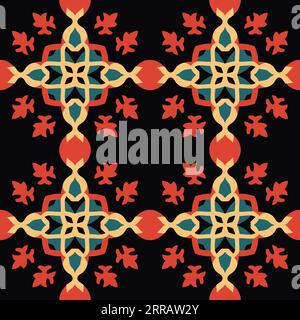 Nahtloser Musterhintergrund, abstrakte Formen, sich wiederholender Blattkreis und zentrales Kreuz Stock Vektor