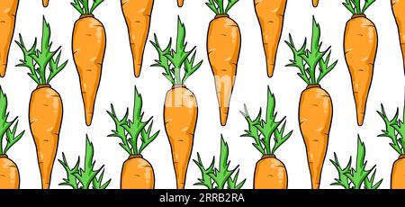 Nahtloses Muster mit handgezeichneten Karotten auf weißem Hintergrund. Vektorillustration. Stock Vektor