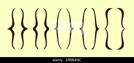 Klammer Klammern Vektor. Lineares Formsymbol für Text. Typographische Symbole der Mathematik. Gelber Hintergrund. Stock Vektor