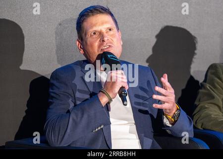 München, Deutschland. September 2023. Sport: Prime Video Präsentiert Sport. Pressekonferenz: Jan Ullrich, ehemaliger Profi-Radfahrer, nimmt an der Pressekonferenz Teil. Quelle: Ulrich Gamel/Kolbert-Press/dpa/Alamy Live News Stockfoto