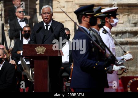 210913 -- LISSABON, 13. September 2021 -- der portugiesische Premierminister Antonio Costa hält eine Rede während der Trauerfeier für den ehemaligen portugiesischen Präsidenten Jorge Sampaio im Kloster Jeronimos in Lissabon, Portugal, 12. September 2021. Foto: /Xinhua PORTUGAL-LISSABON-EHEMALIGER PRÄSIDENT-BEGRÄBNIS PetroxFiuza PUBLICATIONxNOTxINxCHN Stockfoto