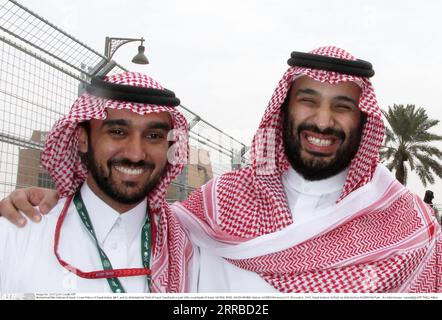 Riad, Saudi-Arabien. Dezember 2018. ARCHIVBILD: Mohammad bin Salman Al Saud, Kronprinz von Saudi-Arabien, MBS, und (L) Abdulaziz bin Turki Al SAUD, saudischer Prinz Teil der königlichen Familie Al SAUD.SAUDIA, RIAD, SAUDI-ARABIEN, historische Ad-DIRIYAH-Gegend am 15. Dezember 2018, Saudi Arabien, in Riad, im historischen Ad DIRIYAH Park, gebührenpflichtiges Bild, Copyright@ ATP THILL Arthur (THILL Arthur/ATP/SPP) Credit: SPP Sport Press Photo. Alamy Live News Stockfoto