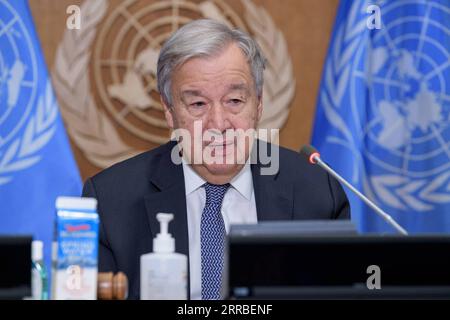 210917 -- VEREINTEN NATIONEN, 17. September 2021 -- UN-Generalsekretär Antonio Guterres spricht am 17. September 2021 im Nu an das große Wirtschaftsforum für Energie und Klima am UN-Hauptsitz in New York. Guterres warnte am Freitag, dass das Risiko eines Scheiterns der UN-Klimakonferenz (COP26) im November in Glasgow, Schottland, hoch sei. /UN-Foto/Handout über Xinhua UN-GUTERRES-MAJOR ECONOMIES FORUM ON ENERGY AND CLIMATE ManuelxElias PUBLICATIONxNOTxINxCHN Stockfoto