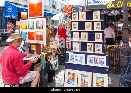 Künstler-Stände in Montmartre, Place du Tertre, Paris, Île-de-France, Frankreich Stockfoto