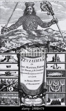 THOMAS HOBBES (1588–1679) britischer Philosoph. Titelbild seines Buches Leviathan aus dem Jahr 1651 Stockfoto