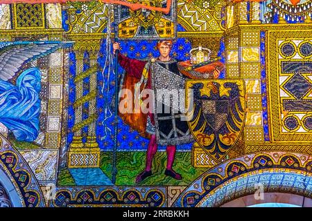 Ritter Preußisches Wappenmosaik Kaiser-Wilhelm-Gedächtniskirche Berlin Deutschland. Mosaik aus den 1890er Jahren, Bombenanschlag 1943. Mosaikrest Stockfoto