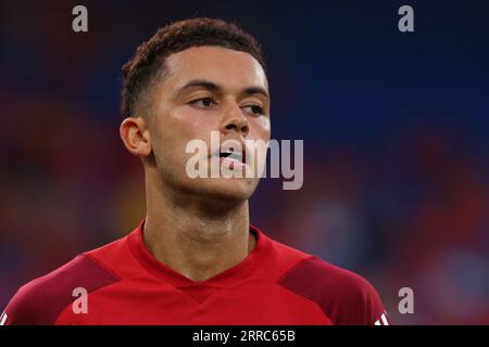 Cardiff, Großbritannien. September 2023. Brennan Johnson aus Wales während des internationalen Freundschaftsfußballspiels zwischen Wales und Südkorea im Cardiff City Stadium in Cardiff, Wales. (James Whitehead/SPP) Credit: SPP Sport Press Photo. Alamy Live News Stockfoto