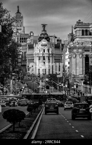 Calle de Alcala von Puerta de Alcala mit Blick auf Puerta del Sol, Madrid, Spanien Stockfoto