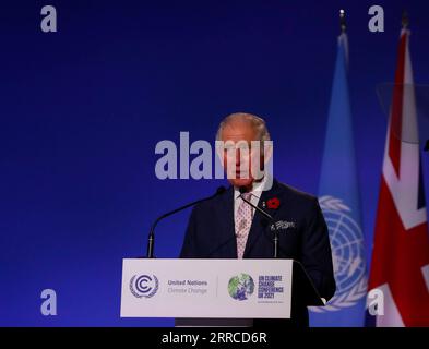 211102 -- GLASGOW, 2. November 2021 -- der britische Prinz Charles spricht bei der Eröffnungszeremonie des Weltgipfels der Staats- und Regierungschefs auf der 26. UN-Konferenz der Vertragsparteien zum Klimawandel COP26 in Glasgow, Großbritannien, am 1. November 2021. Die Staats- und Regierungschefs der Welt forderten am Montag konkrete Maßnahmen zur Bewältigung der Herausforderungen des Klimawandels auf der COP 26. GROSSBRITANNIEN-GLASGOW-COP26-WELTGIPFEL DER STAATS- UND REGIERUNGSCHEFS HANXYAN PUBLICATIONXNOTXINXCHN Stockfoto