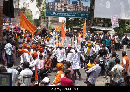 Rajkot, Indien. September 2023. Viele Freiwillige gehen in Krishna Janmashtami im Sadar Bazar Rajkot spazieren. Quelle: Nasirchan/Alamy Live News Stockfoto