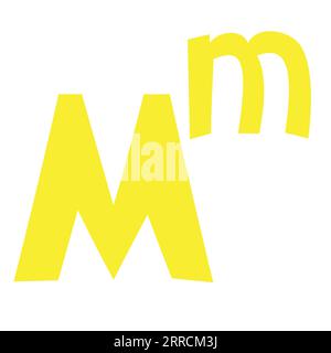 Doodle verspielter Buchstabe M Großbuchstaben, Kleinbuchstaben abc bunte Karikatur lustige Stil, englische Alphabet Vektor-Illustration, bunte handgeschriebene Schriftzeichen, Symbole, süße trendige dekorative Schrift Stock Vektor