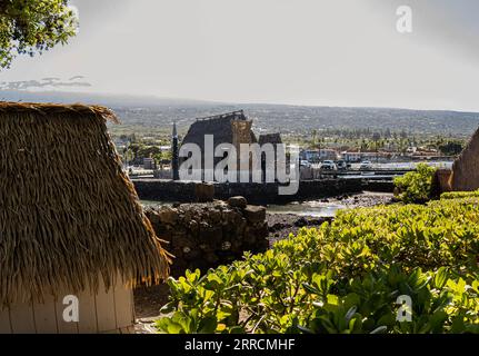 Das historische Ahu' Ena Heiau, Kamakahonu National Historic Landmark, Kailua- Kona, Hawaii Island, Hawaii, USA Stockfoto