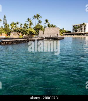 Das historische Ahu' Ena Heiau, Kamakahonu National Historic Landmark, Kailua- Kona, Hawaii Island, Hawaii, USA Stockfoto