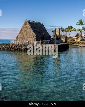 Das historische Ahu' Ena Heiau, Kamakahonu National Historic Landmark, Kailua- Kona, Hawaii Island, Hawaii, USA Stockfoto