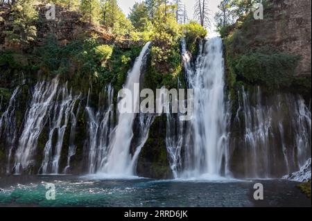 McArthur-Burney Falls Memorial State Park, der Wasserfall über eine Felswände stürzt. Stockfoto