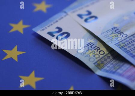 211231 -- BRÜSSEL, 31. Dezember 2021 -- die 20-Euro-Banknoten sind in Brüssel, Belgien, 30. Dezember 2021 zu sehen. Euro-Banknoten und -Münzen wurden am 1. Januar 2002 physisch in die Länder der Eurozone eingeführt. Im kommenden neuen Jahr 2022 jährt sich die Einführung des Euro zum 20. Mal. EUROPA-EURO-WÄHRUNG-20 Jahre ZhengxHuansong PUBLICATIONxNOTxINxCHN Stockfoto