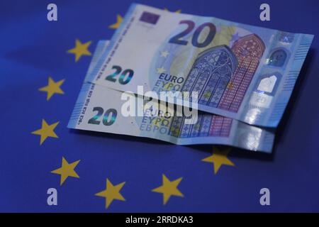 211231 -- BRÜSSEL, 31. Dezember 2021 -- die 20-Euro-Banknoten sind in Brüssel, Belgien, 30. Dezember 2021 zu sehen. Euro-Banknoten und -Münzen wurden am 1. Januar 2002 physisch in die Länder der Eurozone eingeführt. Im kommenden neuen Jahr 2022 jährt sich die Einführung des Euro zum 20. Mal. EUROPA-EURO-WÄHRUNG-20 Jahre ZhengxHuansong PUBLICATIONxNOTxINxCHN Stockfoto