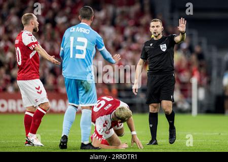 Kopenhagen, Dänemark. September 2023. Schiedsrichter Vitalijs Spasjonnikovs, der während des Qualifikationsspiels zur UEFA Euro 2024 zwischen Dänemark und San Marino in Parken in Kopenhagen zu sehen war. (Foto: Gonzales Photo/Alamy Live News Stockfoto