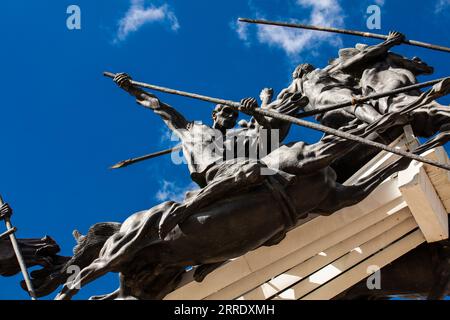 Paipa, Boyaca, Kolumbien – 8. August 2023: Detail des Vargas Swamp Lancers Memorial in der Nähe der Stadt Paipa in Boyacá. Umgesetzt durch kolumbianische Kunst Stockfoto