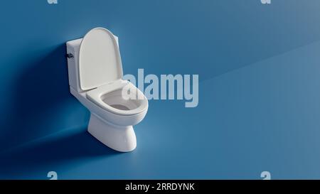 Ein Hintergrund mit einer Toilette auf einem einfarbigen Hintergrund, 3D-Rendering Stockfoto