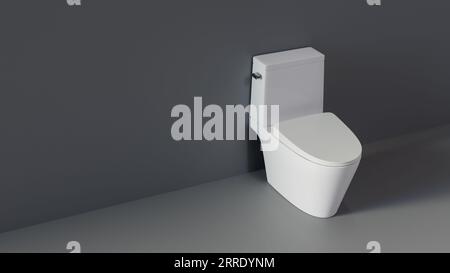 Ein Hintergrund mit einer Toilette auf einem einfarbigen Hintergrund, 3D-Rendering Stockfoto