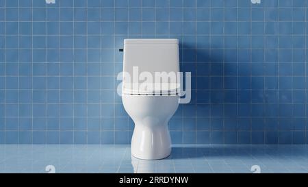 Ein Hintergrund mit einer Toilette auf einem einfarbigen Hintergrund, 3D-Rendering Stockfoto