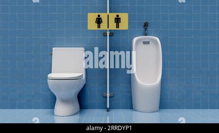 Männer und Frauen WC-Schild und Urinal und WC-Einheit Hintergründe, 3D-Rendering Stockfoto