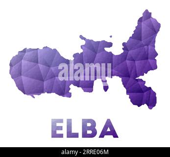 Illustration der Insel Elba. Violettes geometrisches Design. Polygonale Vektordarstellung. Stock Vektor