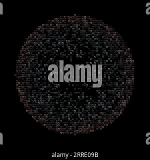 Ansprechender Matrixhintergrund in Pastellfarben. Raster von zufälligen tibetischen Symbolen. Erstaunliche kreisförmige Vektorillustration. Stock Vektor