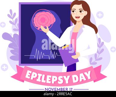 Epilepsie-Bewusstsein Monat Vektor-Illustration wird jedes Jahr im November mit Gehirn und psychische Gesundheit in Flat Cartoon Purple Hintergrund beobachtet Stock Vektor