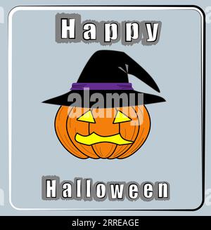 Happy Halloween Night Horror Kürbis Hexenhut Schriftzug 3D Vektor EPS10 Stock Vektor