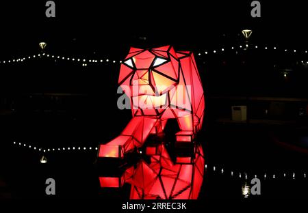 220218 -- LONDON, 18. Februar 2022 -- eine Installation namens Digital Origami Tiger wird während des Light Festivals im Battersea Power Station in London, Großbritannien, am 17. Februar 2022 gesehen. Das Light Festival findet vom 13. Januar bis zum 27. Februar 2022 statt. GROSSBRITANNIEN-LONDON-BATTERSEA KRAFTWERK-LICHT-FESTIVAL LIXYING PUBLICATIONXNOTXINXCHN Stockfoto