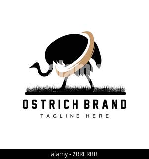 Strauß-Logo-Design, Desert Animal Illustration, Living In The Forest, Vector Camel Brand Product Stock Vektor