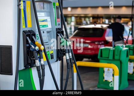 220314 -- SYDNEY, 14. März 2022 -- Foto aufgenommen am 14. März 2022 zeigt eine Tankstelle in Sydney, Australien. Der jüngste Bericht über die Überwachung des Benzinverbrauchs, der am Montag von der australischen Wettbewerbs- und Verbraucherkommission ACCC, der Verbraucherbeobachtungsstelle des Landes, veröffentlicht wurde, ergab, dass die durchschnittlichen Benzinpreise im Einzelhandel in den fünf großen Städten Australiens täglich betragen: Sydney, Melbourne, Brisbane, Adelaide und Perth erreichten Ende Februar 2022 182,4 Cent pro Liter, rund 132,4 US-Cent, das höchste inflationsbereinigte reale Niveau seit 2014. AUSTRALIEN-SYDNEY-BENZINPREISE STEIGEN BaixXuefei PUBLICATIONxNOTxINxCHN Stockfoto