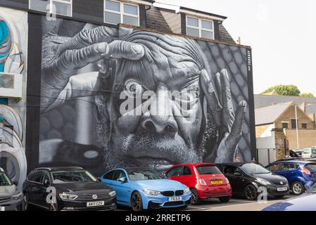 Teil der Graffiti-Kunstveranstaltung Southend City Jam in Southend on Sea, Essex, UK, im Clarence Road Car Park mit Parkkarte Stockfoto