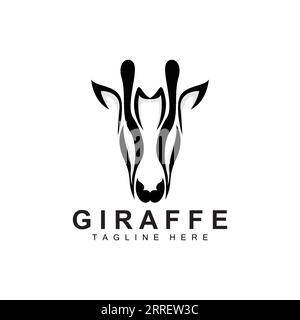 Giraffe Logo Design, Giraffe Kopf Vektor Silhouette, High Neck Tier, Zoo, Tattoo Illustration, Produktmarke Stock Vektor