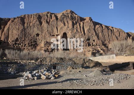 220317 -- BAMIYAN, 17. März 2022 -- Foto aufgenommen am 16. März 2022 zeigt den Ort der Bamiyan Buddha Statue in Bamiyan, Zentralafghanistan. Foto von /Xinhua AFGHANISTAN-BAMIYAN-BUDDHA-STATUE SaifurahmanxSafi PUBLICATIONxNOTxINxCHN Stockfoto