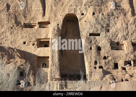 220317 -- BAMIYAN, 17. März 2022 -- Foto aufgenommen am 16. März 2022 zeigt den Ort der Bamiyan Buddha Statue in Bamiyan, Zentralafghanistan. Foto von /Xinhua AFGHANISTAN-BAMIYAN-BUDDHA-STATUE SaifurahmanxSafi PUBLICATIONxNOTxINxCHN Stockfoto