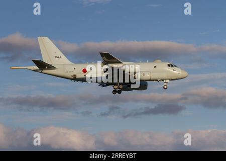 Japan. Oktober 2022. Ein Kawasaki P1 Seefliegerflugzeug mit der japanischen Selbstverteidigungskräfte (JMSDF), das in der Nähe der NAF Atsugi Flugbasis fliegt. Das 47. Japanisch-amerikanische Freundschaftsfestival ist ein jährlich stattfindendes zweitägiges Festival, auf dem statische und fliegende Ausstellungen von Flugzeugen der US Military and Japanese Self-Defence Force (JSDF) gezeigt werden. Dieses Festival findet auf dem Yokota Airbase in Fussa statt. (Bild: © Damon Coulter/SOPA Images via ZUMA Press Wire) NUR REDAKTIONELLE VERWENDUNG! Nicht für kommerzielle ZWECKE! Stockfoto