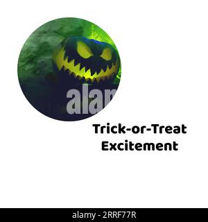 Komposition aus Trick or Treat Experience Text und halloween Kürbis auf weißem Hintergrund Stockfoto