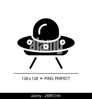 UFO Pixel perfektes schwarzes Glyphensymbol Stock Vektor