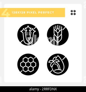 Pixel Perfect Glyph Style allergenfreie schwarze Symbole Set Stock Vektor