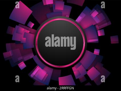 Kreisförmige Technologie, dunkle Komposition mit violetten geometrischen Formen. Abstraktes Konzept futuristischer Hintergrund. Vektordesign Stock Vektor